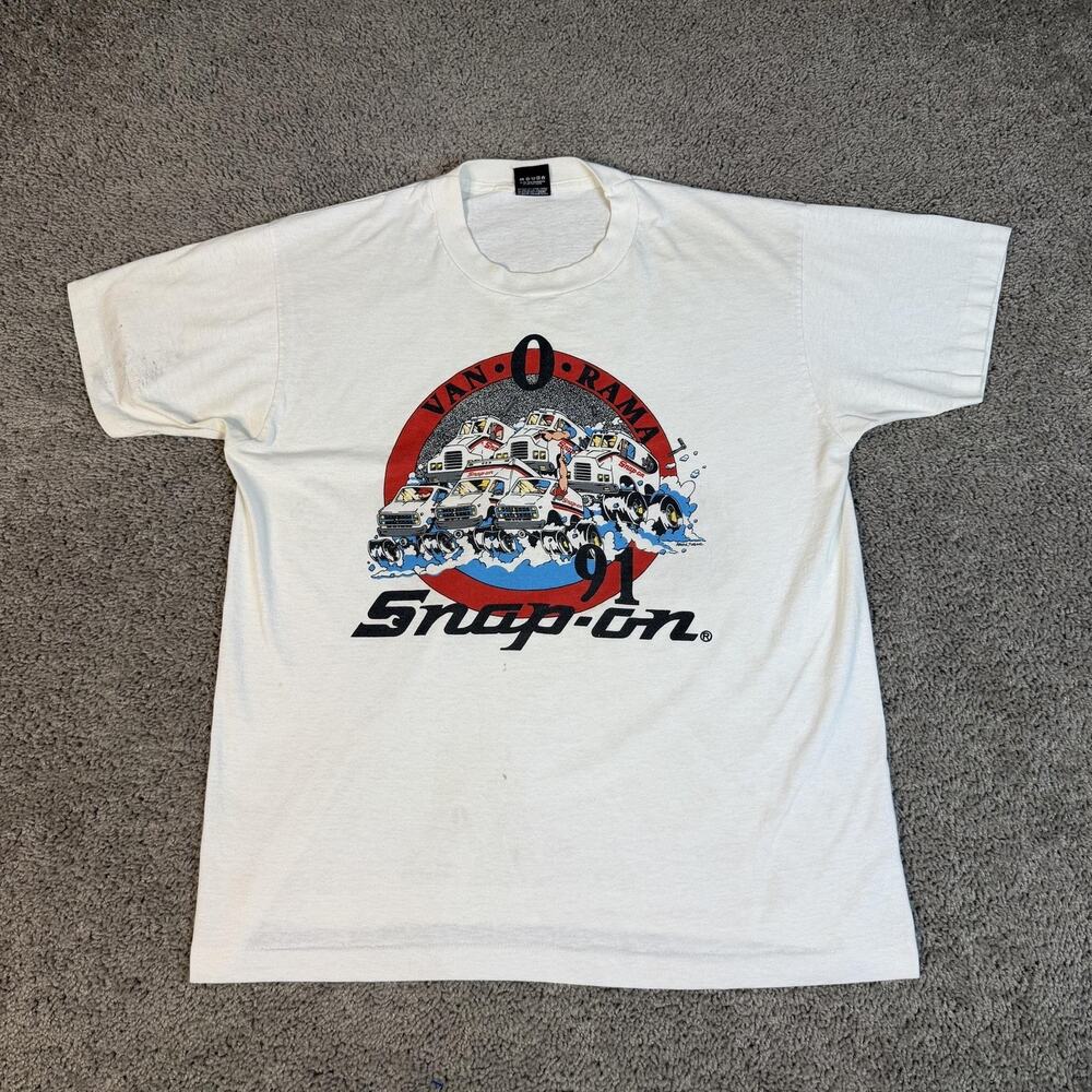 Vintage 80s Snap-on Tools Shirt Mens XL White Graphic Van-O-Rama Screen Stars